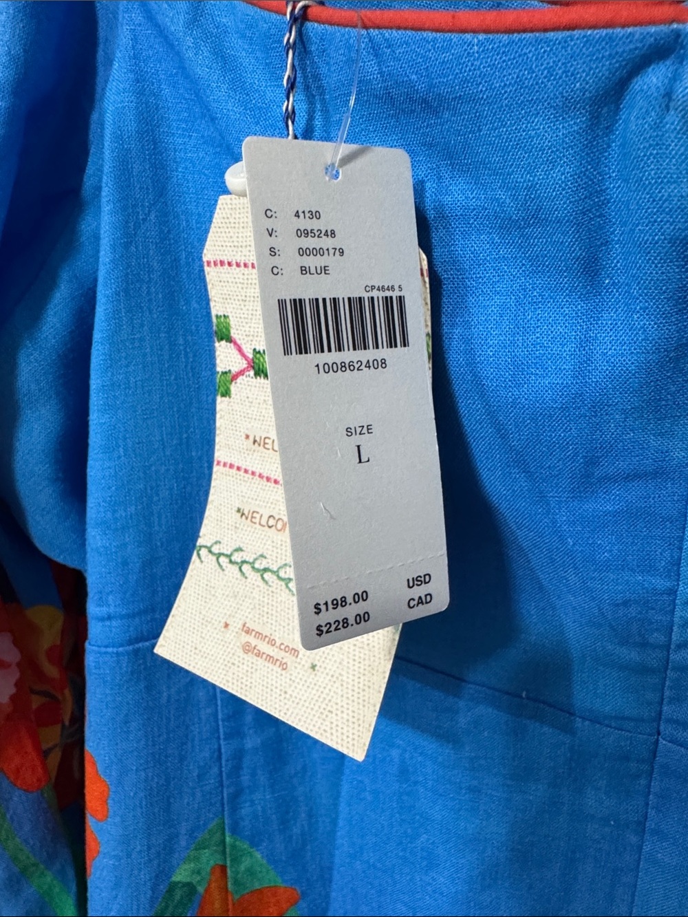 FARM Rio Blue Floral Puff Sleeve Mini Dress Size L Colorful Garden Print - Picture 6 of 15